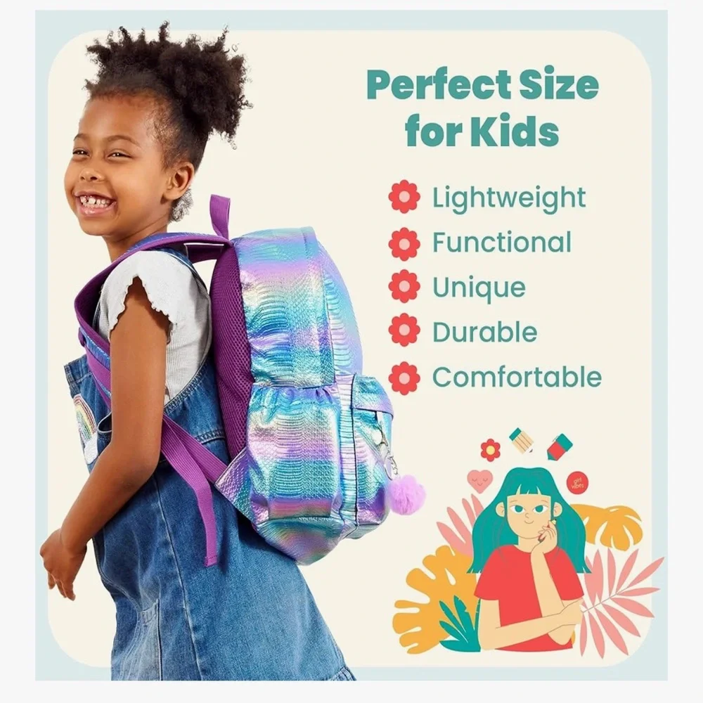 Kids Mermaid Backpack with Pom-Pom Charm and Lunch Bag